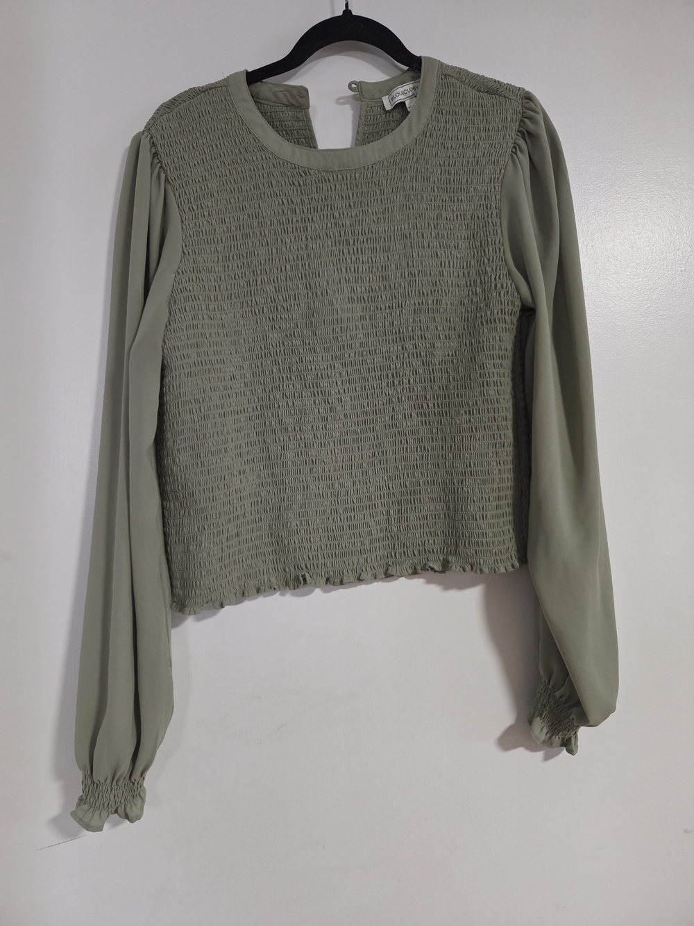 Blousology Smocked Olive Green Long-Sleeve Women’s Top XL